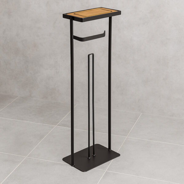 Suport hartie igienica 5Five cu raft depozitare, otel, 18x12x59 cm, negru - imagine 5