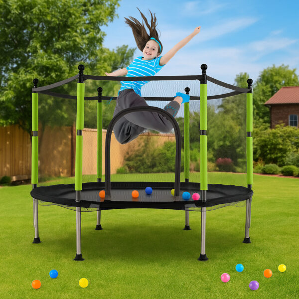 Trambulina pentru copii cu plasa de protectie, diametru 140 cm, 150 kg, verde - imagine 9