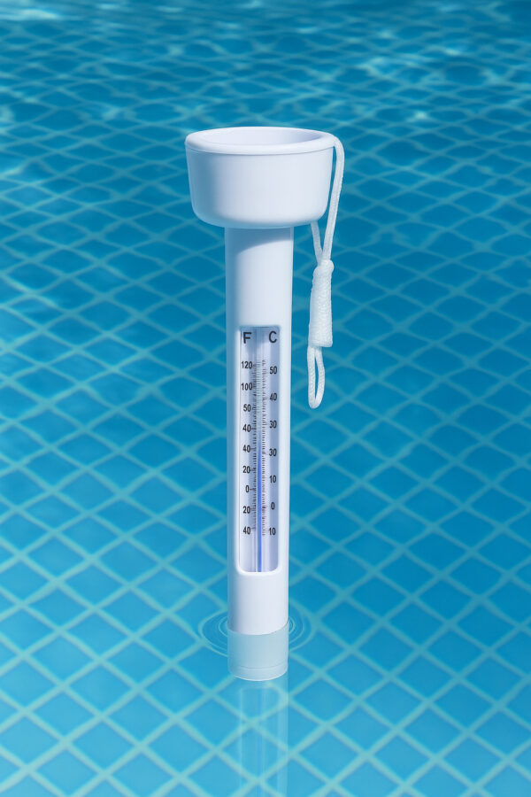 Termometru plutitor pentru piscina, cu snur de prindere si scala dubla, 18,5 cm, alb - imagine 2