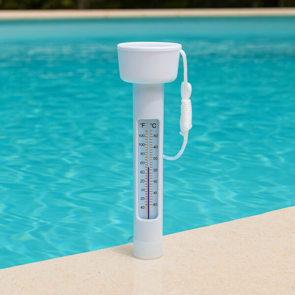 Termometru plutitor pentru piscina, cu snur de prindere si scala dubla, 18,5 cm, alb - imagine 3