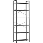 VASAGLE Biblioteca 6 niveluri, cu cadru metalic si rafturi PAL, 66x30x186 cm, negru