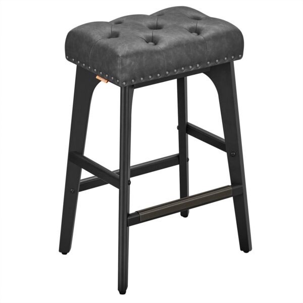 VASAGLE Set 2 scaune bar cu tapiterie piele ecologica, picioare din lemn, 44x32x66 cm, negru - imagine 4