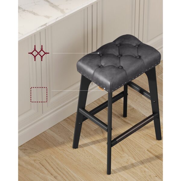 VASAGLE Set 2 scaune bar cu tapiterie piele ecologica, picioare din lemn, 44x32x66 cm, negru - imagine 6