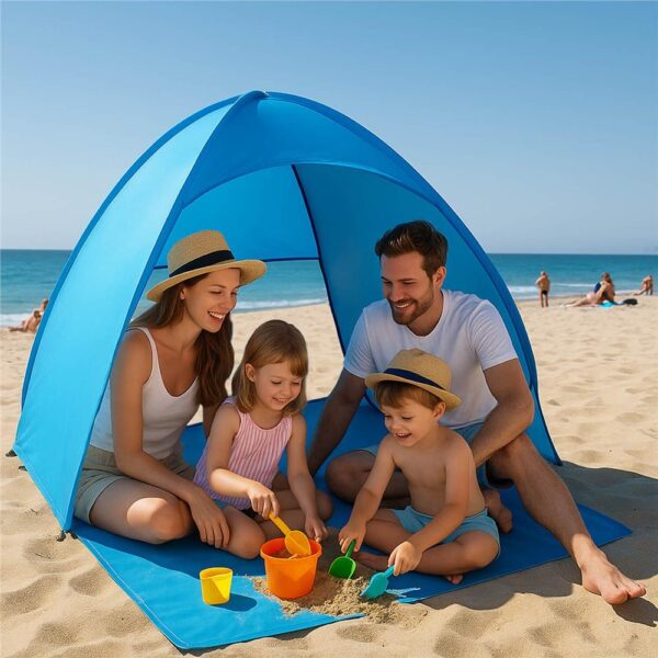 Cort plaja autoexpansibil POP-UP cu plasa ventilatie si protectie UV, 160x140x115 cm, albastru - imagine 2