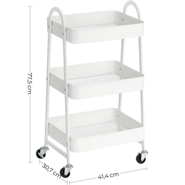 SONGMICS Carucior depozitare 3 niveluri cu roti si frane, structura metalica, 41x31x78 cm, alb - imagine 8