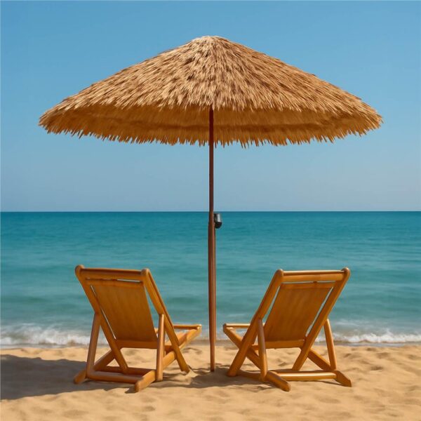 Umbrela de plaja tip hawai pliabila, cu inaltime si unghi reglabil, structura metalica, 160 cm, maro - imagine 21