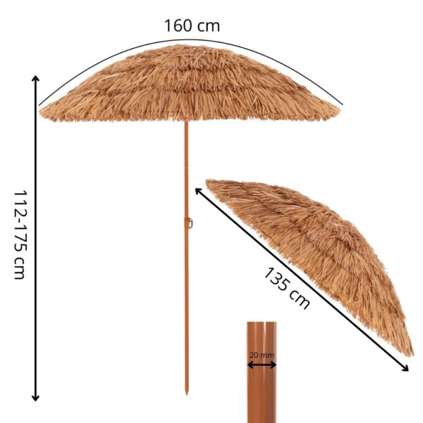 Umbrela de plaja tip hawai pliabila, cu inaltime si unghi reglabil, structura metalica, 160 cm, maro - imagine 32