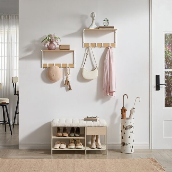 VASAGLE Set 2 cuiere cu rafturi perete, PAL si otel, 50x24x27 cm, stejar, alb - imagine 3
