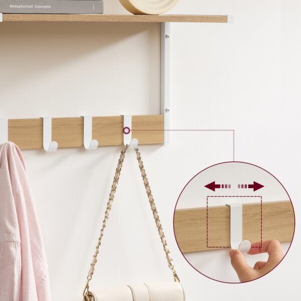 VASAGLE Set 2 cuiere cu rafturi perete, PAL si otel, 50x24x27 cm, stejar, alb - imagine 5