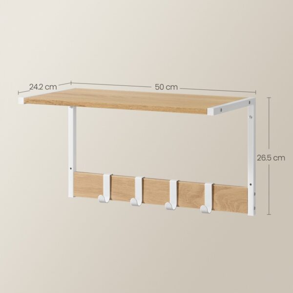 VASAGLE Set 2 cuiere cu rafturi perete, PAL si otel, 50x24x27 cm, stejar, alb - imagine 8