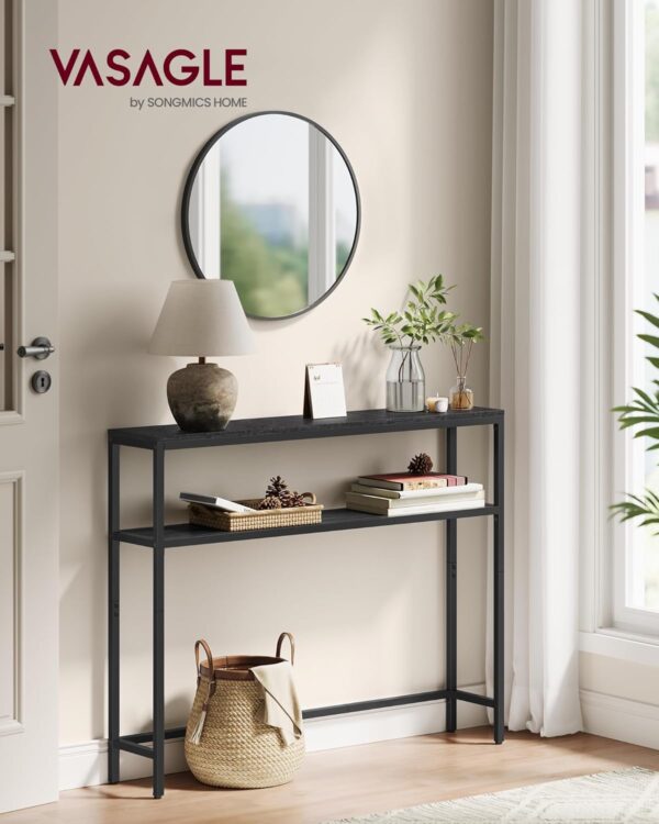 VASAGLE Masa consola hol cu 2 rafturi, cadru metalic si polite din PAL, 100x20x80 cm, negru - imagine 3