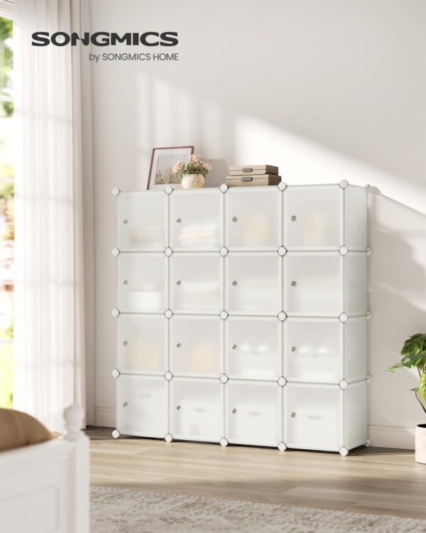 SONGMICS Dulap modular cu 16 cuburi si usi, cadru metalic, asamblare usoara, 123x123x31 cm, crem - imagine 3