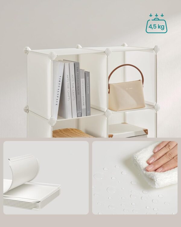 SONGMICS Dulap modular cu 16 cuburi si usi, cadru metalic, asamblare usoara, 123x123x31 cm, crem - imagine 4