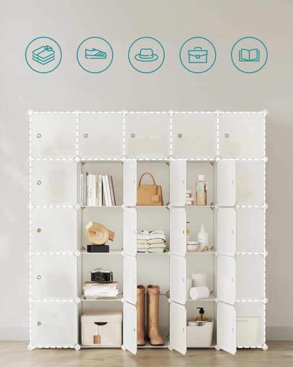 SONGMICS Dulap modular cu 16 cuburi si usi, cadru metalic, asamblare usoara, 123x123x31 cm, crem - imagine 5