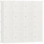 SONGMICS Dulap modular cu 16 cuburi si usi, cadru metalic, asamblare usoara, 123x123x31 cm, crem