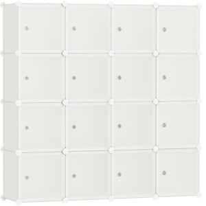 SONGMICS Dulap modular cu 16 cuburi si usi, cadru metalic, asamblare usoara, 123x123x47 cm, crem
