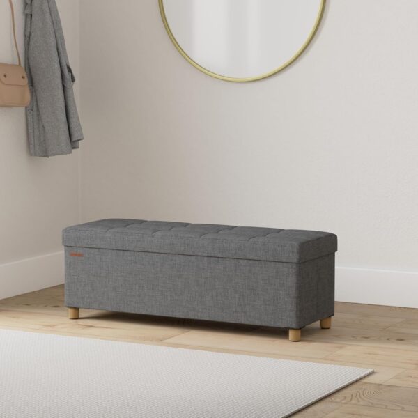 SONGMICS Bancuta depozitare pliabila cu picioare din lemn, 112 litri, textil, 110x38x40 cm, gri - imagine 3