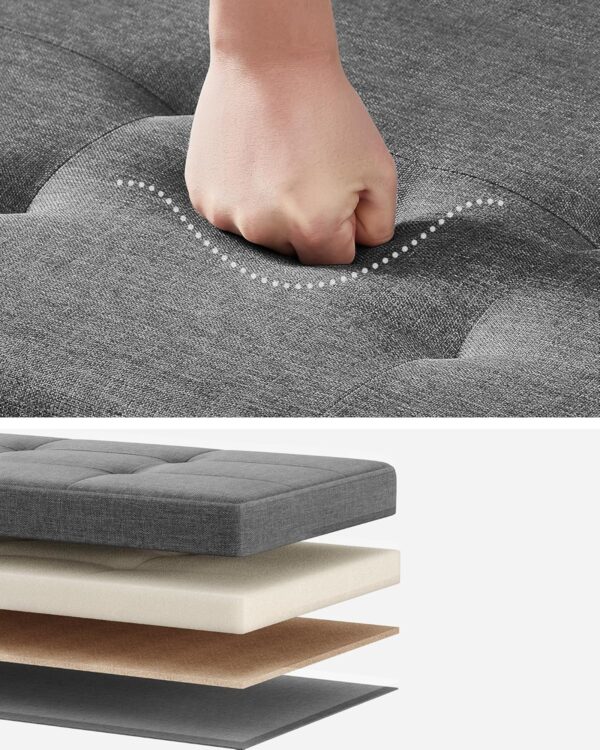 SONGMICS Bancuta depozitare pliabila cu picioare din lemn, 112 litri, textil, 110x38x40 cm, gri - imagine 4