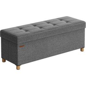 SONGMICS Bancuta depozitare pliabila cu picioare din lemn, 112 litri, textil, 110x38x40 cm, gri