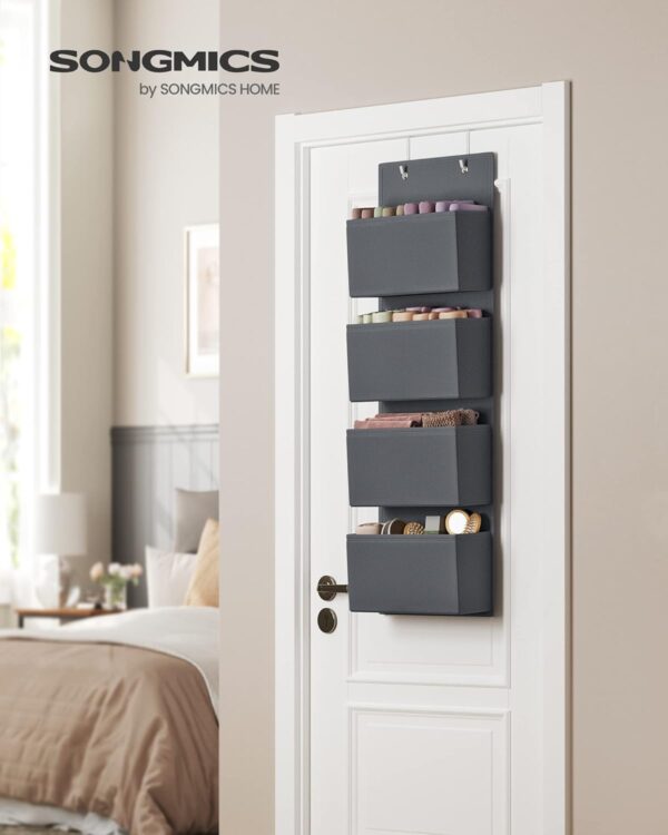 SONGMICS Organizator suspendat cu 4 compartimente, raft textil pentru usa sau perete, 33.5x12x100 cm, gri - imagine 3
