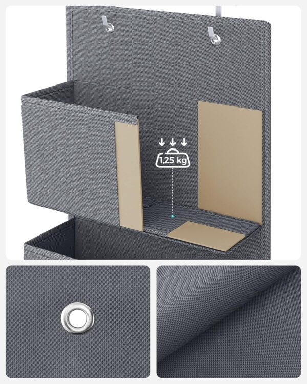 SONGMICS Organizator suspendat cu 4 compartimente, raft textil pentru usa sau perete, 33.5x12x100 cm, gri - imagine 7