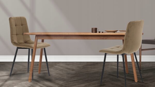 Scaun living tapitat cu catifea, spatar matlasat, 44x54x89 cm, maro - imagine 2
