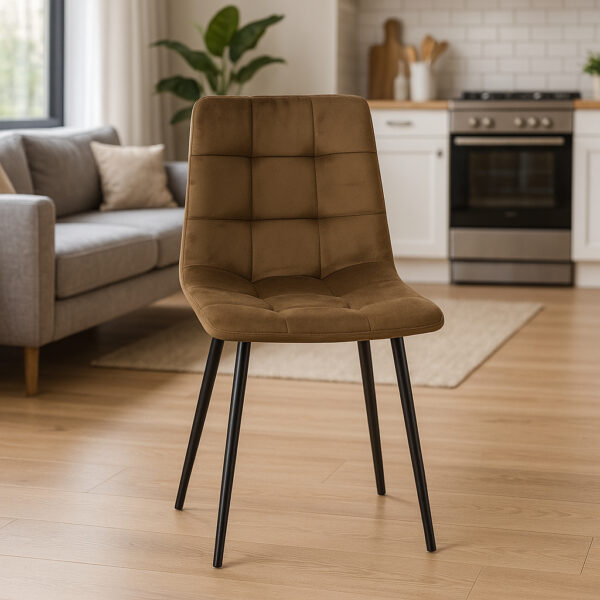 Scaun living tapitat cu catifea, spatar matlasat, 44x54x89 cm, maro - imagine 4