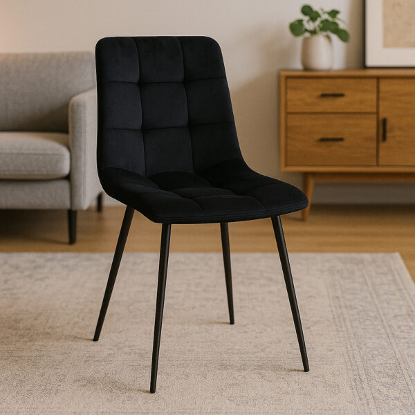 Scaun living tapitat cu catifea, spatar matlasat, 44x54x89 cm, negru - imagine 2