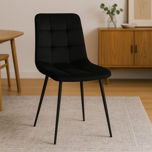 Scaun living tapitat cu catifea, spatar matlasat, 44x54x89 cm, negru - imagine 3