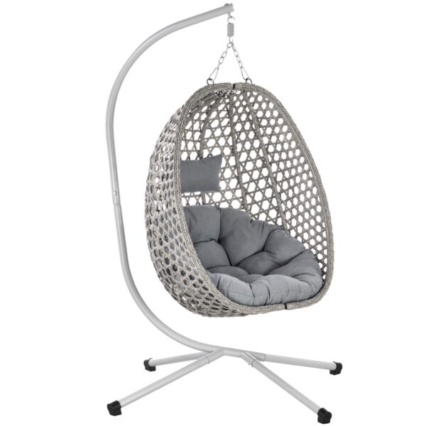 Leagan tip cuib suspendat, cu perna, cadru metalic si cos PE, 103x95x185 cm, gri - imagine 2