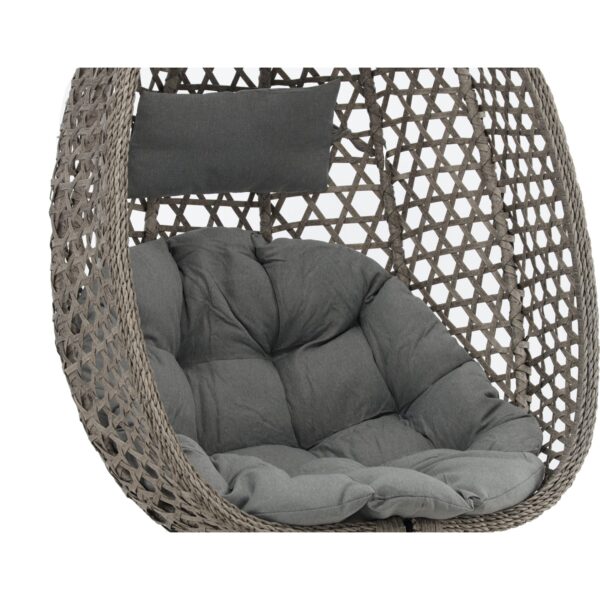 Leagan tip cuib suspendat, cu perna, cadru metalic si cos PE, 103x95x185 cm, gri - imagine 4