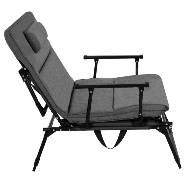 Fotoliu pliabil 2 in 1 tip sezlong, cu 5 pozitii, structura metalica si saltea inclusa, 180x58x89 cm, gri - imagine 10