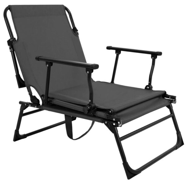 Fotoliu pliabil 2 in 1 tip sezlong, cu 5 pozitii, structura metalica si saltea inclusa, 180x58x89 cm, gri - imagine 20