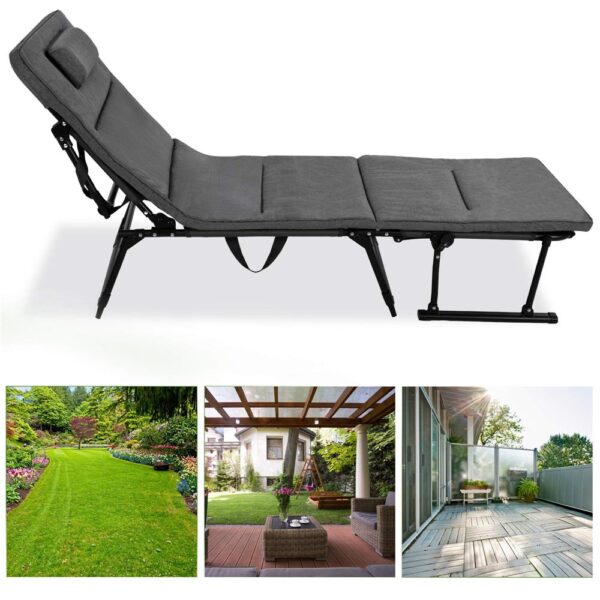Fotoliu pliabil 2 in 1 tip sezlong, cu 5 pozitii, structura metalica si saltea inclusa, 180x58x89 cm, gri - imagine 22