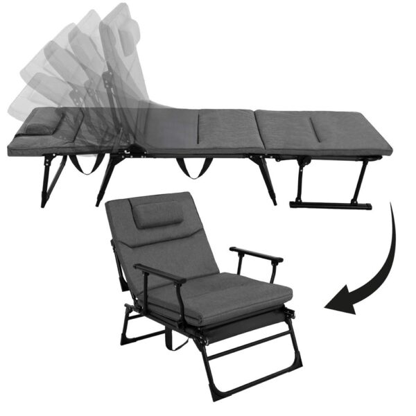 Fotoliu pliabil 2 in 1 tip sezlong, cu 5 pozitii, structura metalica si saltea inclusa, 180x58x89 cm, gri - imagine 25