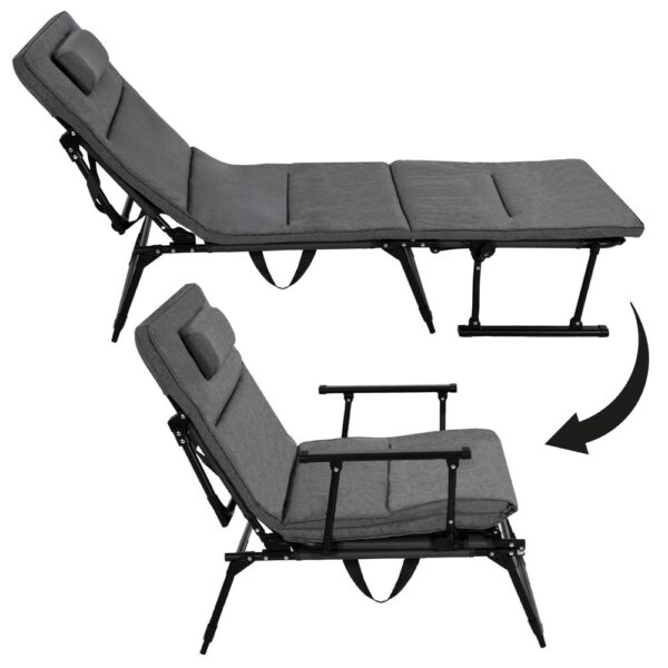 Fotoliu pliabil 2 in 1 tip sezlong, cu 5 pozitii, structura metalica si saltea inclusa, 180x58x89 cm, gri - imagine 26