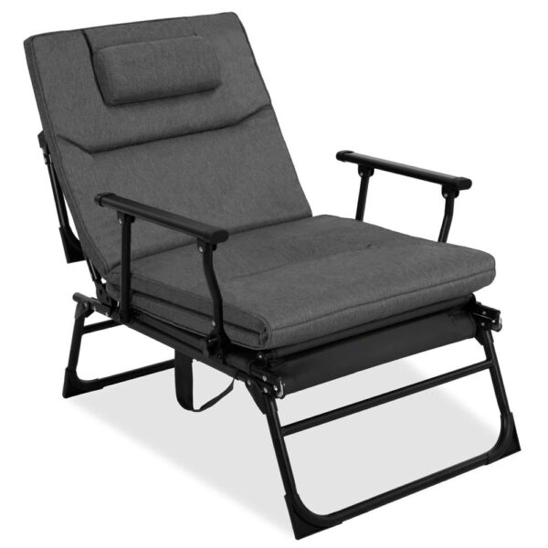 Fotoliu pliabil 2 in 1 tip sezlong, cu 5 pozitii, structura metalica si saltea inclusa, 180x58x89 cm, gri