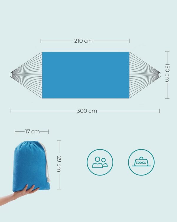 SONGMICS Hamac dublu, accesorii de prindere cu chingi si carabiniere, 210x150 cm, 300 kg, albastru - imagine 2
