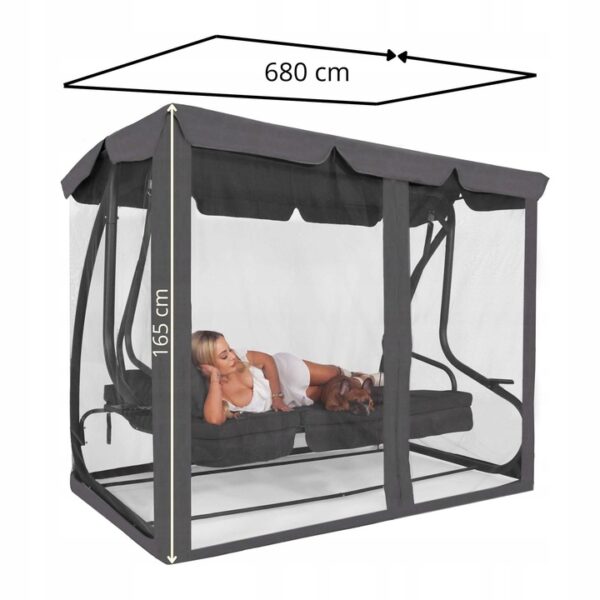 Plasa protectie insecte pentru leagan de gradina, cu fermoar vertical, 165x680 cm, gri - imagine 6
