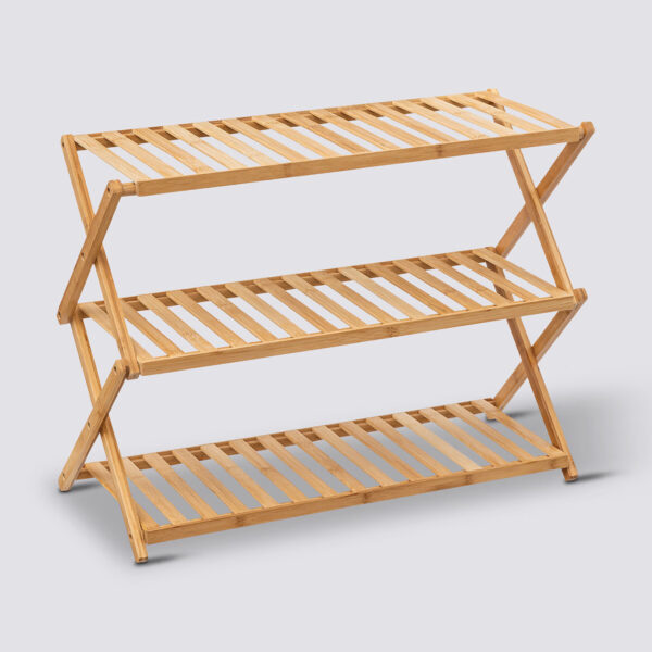 Etajera pantofi pliabila din bambus, pentru 9 perechi, 70x29x53 cm, natur - imagine 2