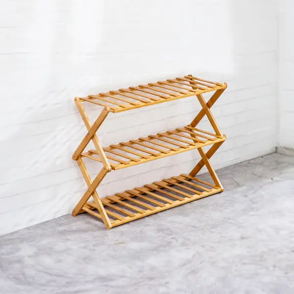 Etajera pantofi pliabila din bambus, pentru 9 perechi, 70x29x53 cm, natur - imagine 3