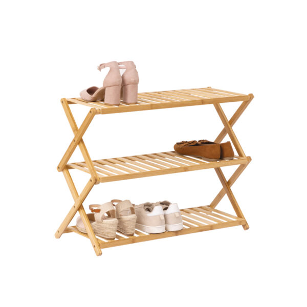 Etajera pantofi pliabila din bambus, pentru 9 perechi, 70x29x53 cm, natur - imagine 4