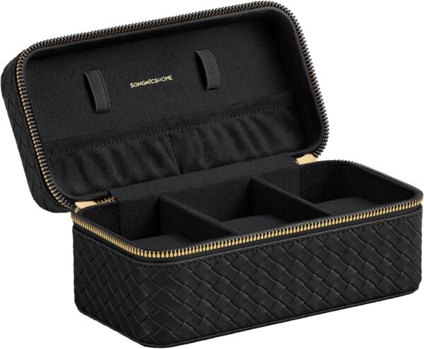 SONGMICS Cutie ceasuri Ronne, pentru 3 ceasuri, imitatie piele PU, 20x10x9 cm, negru - imagine 2