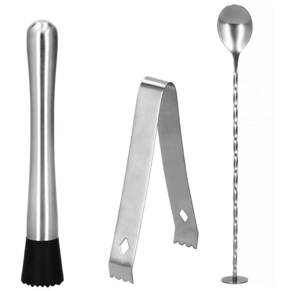 Set barman 14 piese din inox, cu shaker 750 ml, dozatoare, ustensile si suport, pentru cocktailuri, gri - imagine 19