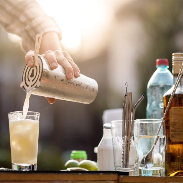Set barman 14 piese din inox, cu shaker 750 ml, dozatoare, ustensile si suport, pentru cocktailuri, gri - imagine 13