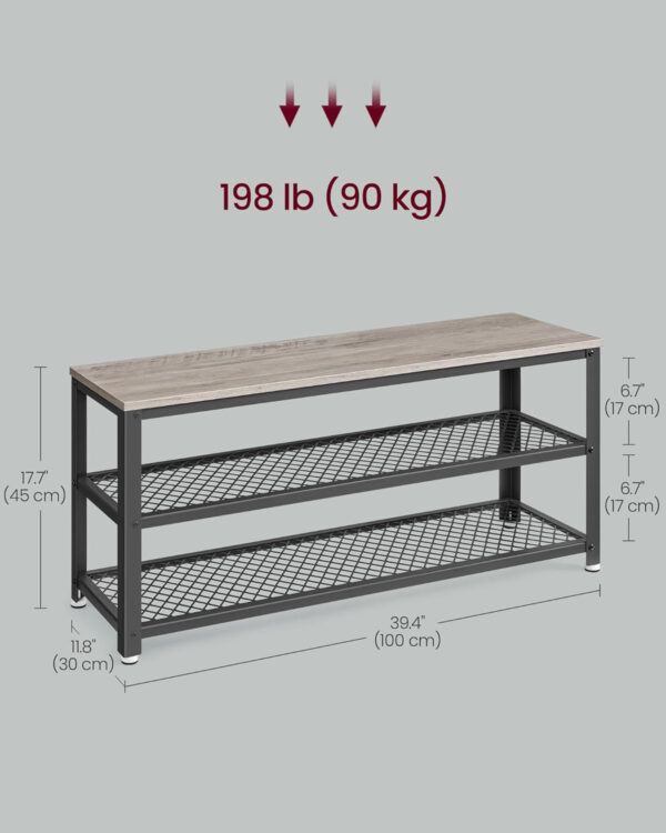 VASAGLE Raft pentru pantofi cu 2 polite, 100x30x45cm, otel, stil industrial, gri - imagine 3