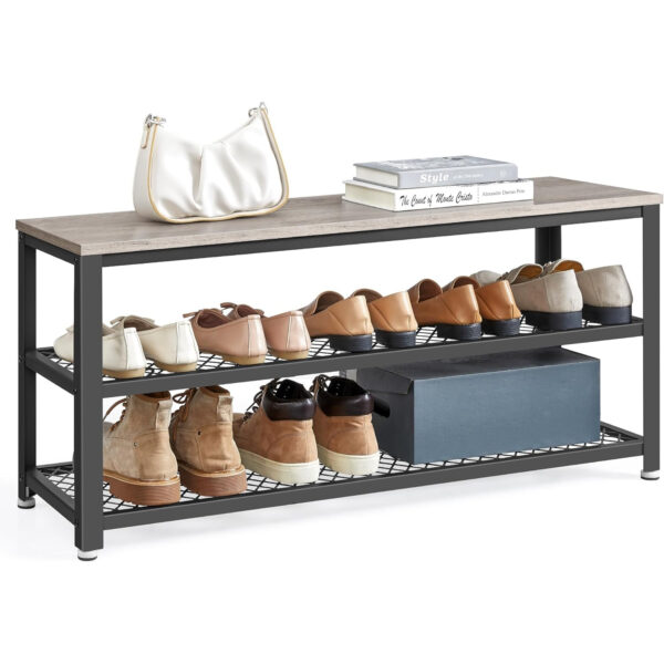 VASAGLE Raft pentru pantofi cu 2 polite, 100x30x45cm, otel, stil industrial, gri - imagine 6
