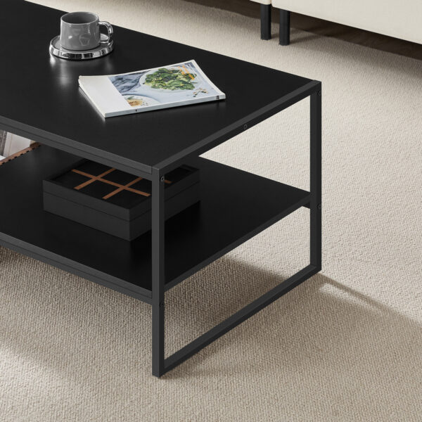 VASAGLE Masuta cafea cu sertar si raft inferior, structura otel, 100x55x45 cm, negru - imagine 5
