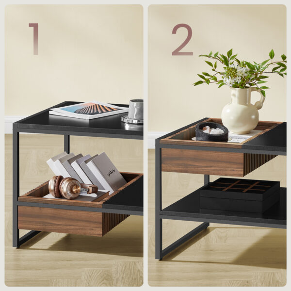 VASAGLE Masuta cafea cu sertar si raft inferior, structura otel, 100x55x45 cm, negru - imagine 6