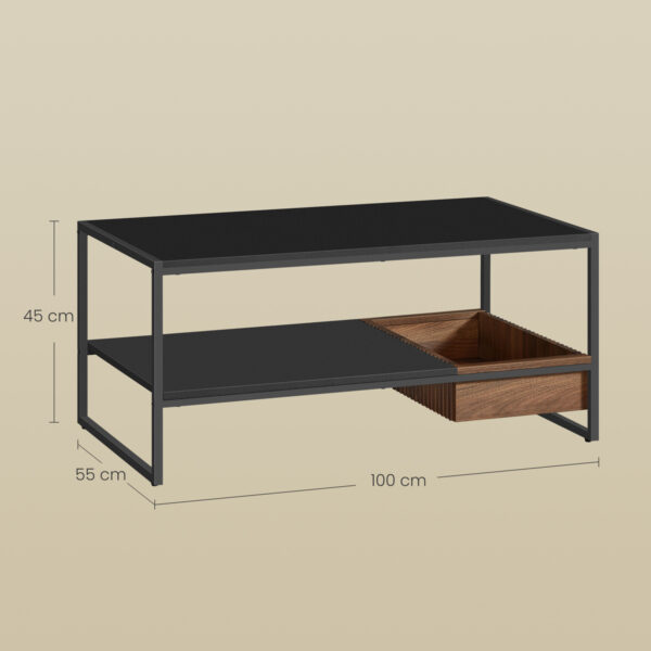 VASAGLE Masuta cafea cu sertar si raft inferior, structura otel, 100x55x45 cm, negru - imagine 7